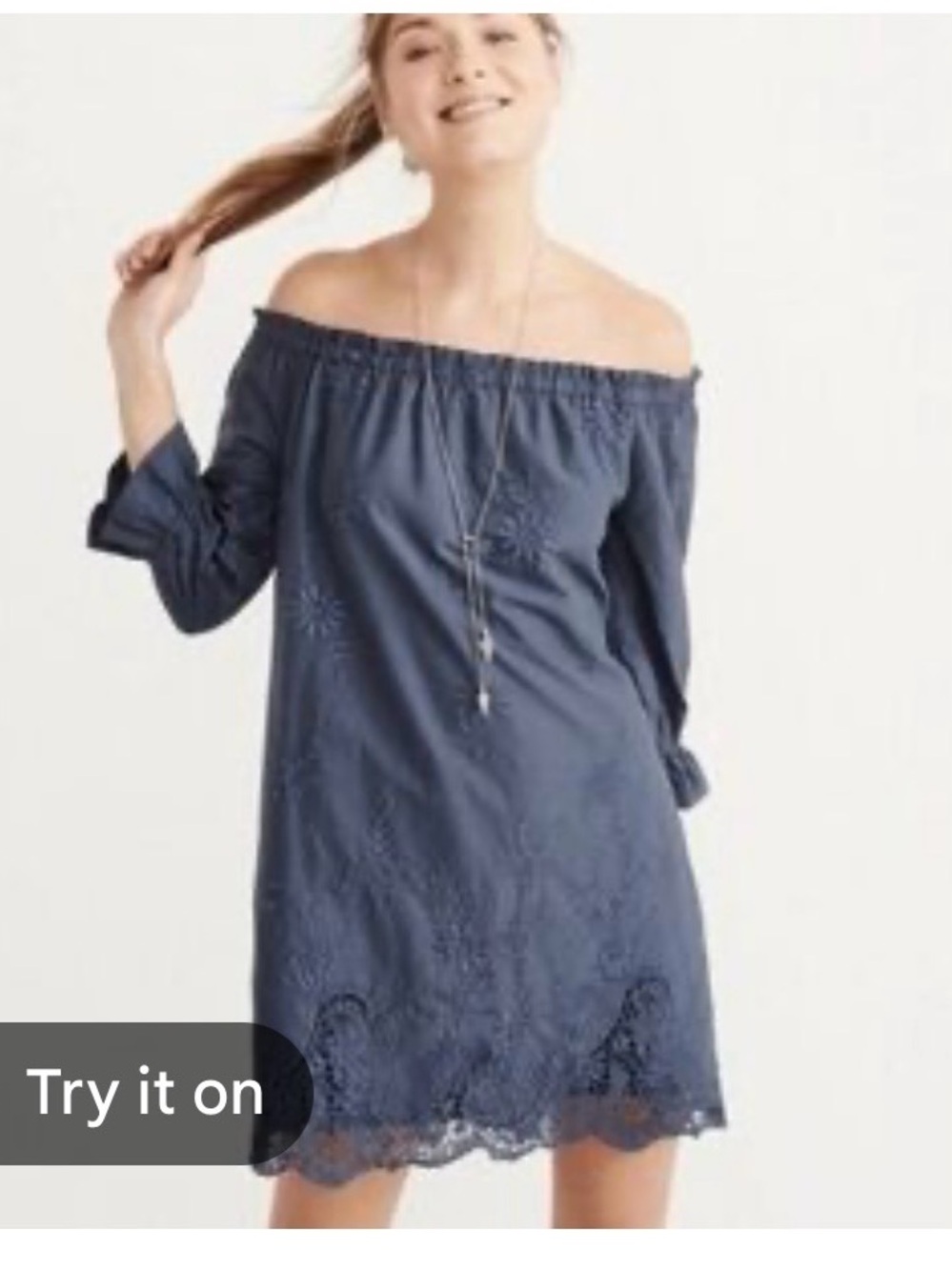 Abercrombie & Fitch new Off-Shoulder Navy blue  Eyelet cotton Shift Dress